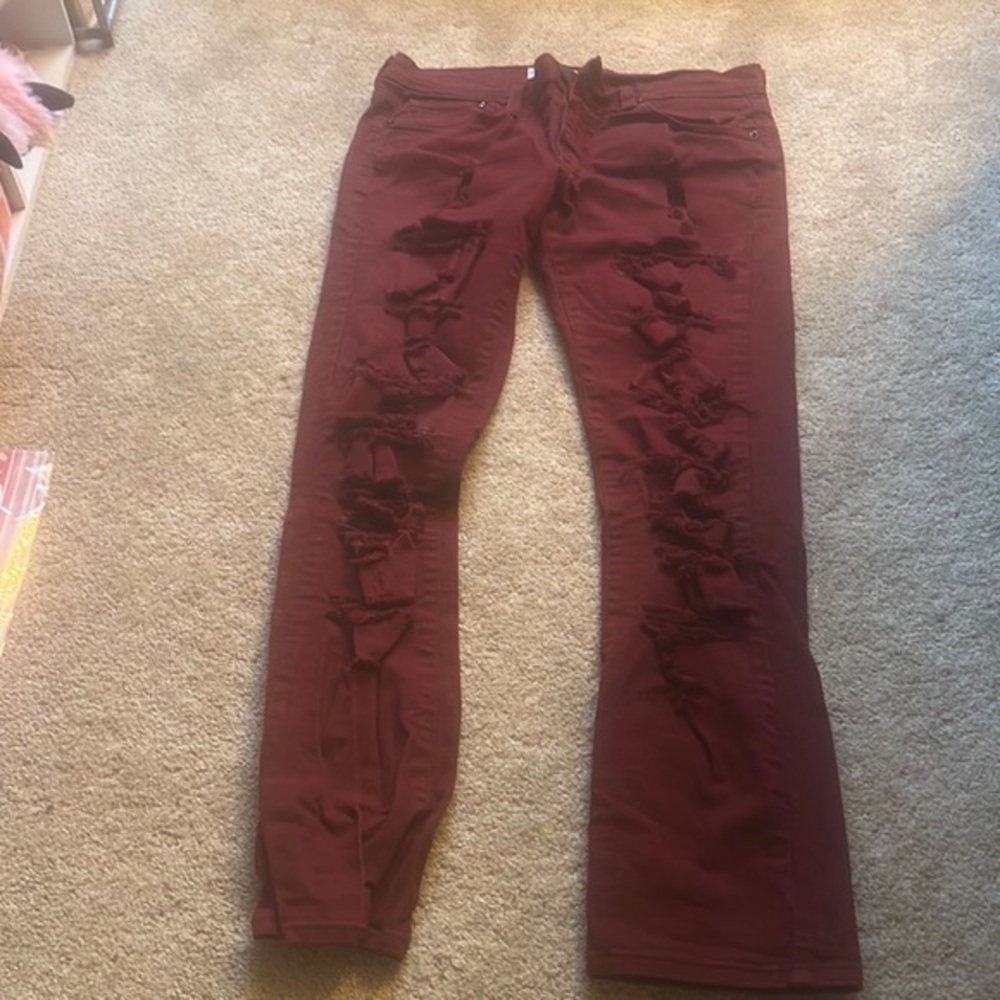 Distressed Burgundy Jeans